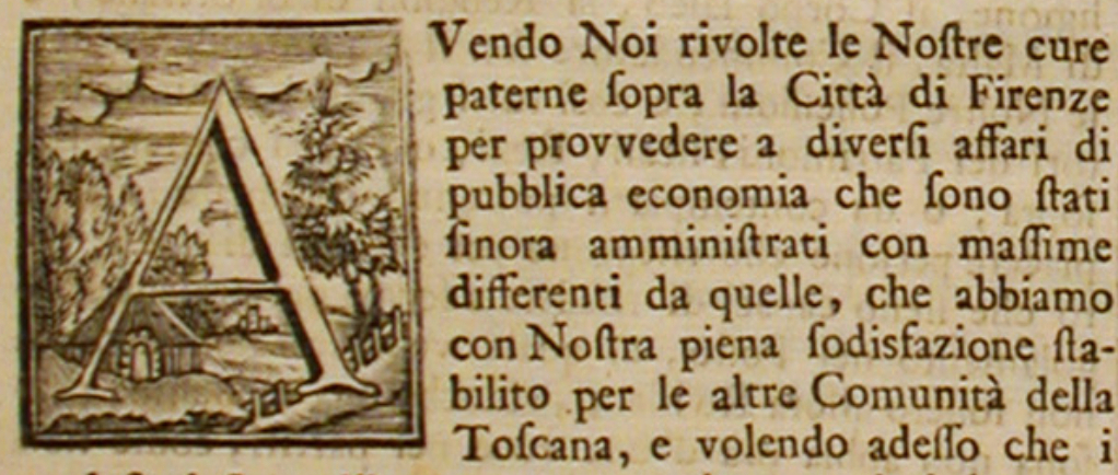 L'incipit dell'Editto del 20 novembre 1781 che istituisce la Comunità di Firenze